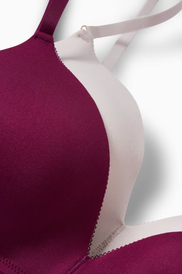 Donna - Confezione da 2 - reggiseno senza ferretti - imbottito - LYCRA® - porpora
