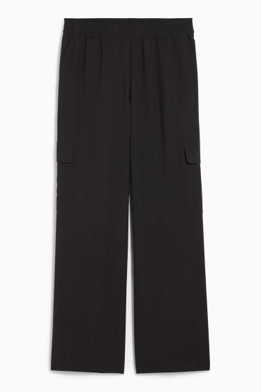 Femmes - Pantalon en toile - high waist - palazzo - noir