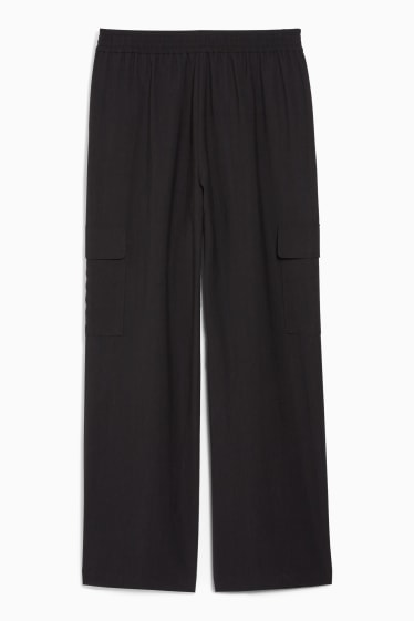 Femmes - Pantalon en toile - high waist - palazzo - noir