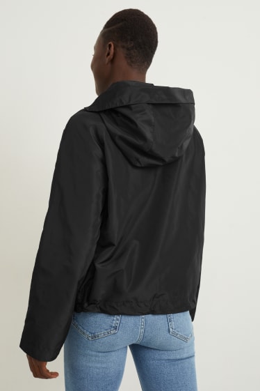Damen - Jacke mit Kapuze und Tasche - faltbar - schwarz