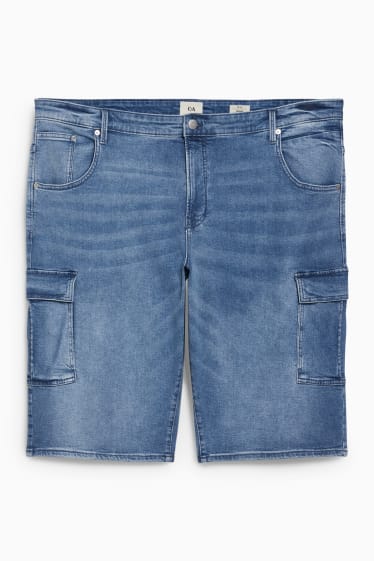 Pánské - Džínové cargo šortky - LYCRA® - džíny - modré