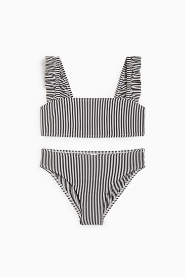 Kinder - Bikini - LYCRA® XTRA LIFE™ - 2 teilig - gestreift - schwarz / weiss