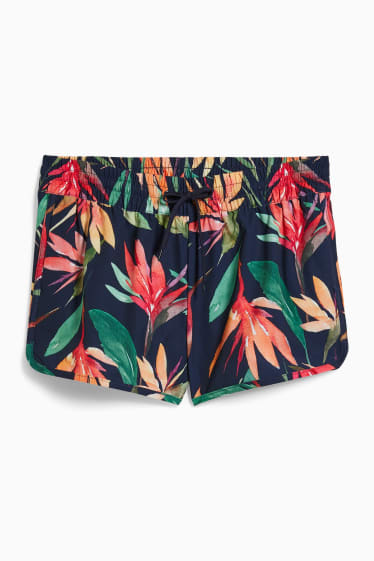 Femmes - Short de bain - à fleurs - bleu foncé