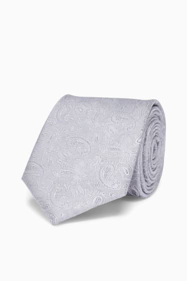 Pánské - Hedvábná kravata - světle šedá-žíhaná