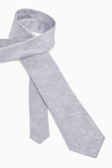 Pánské - Hedvábná kravata - světle šedá-žíhaná