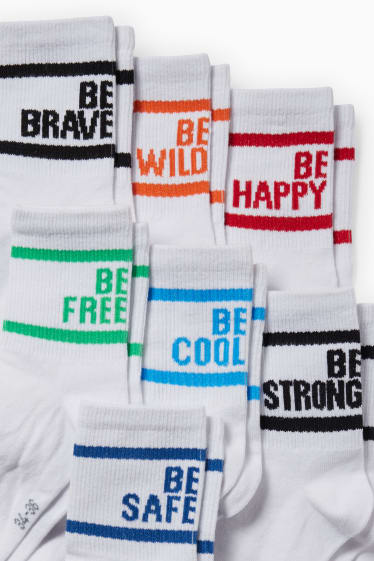 Dětské - Multipack 7 ks - různé hlášky - ponožky s motivem - bílá