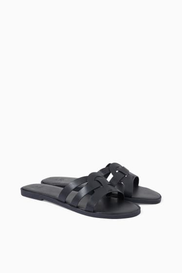 Damen - Sandalen - Lederimitat - schwarz