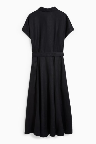 Femmes - Robe-chemisier en lin avec ceinture - noir