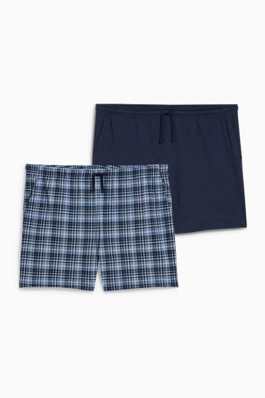 Heren - Set van 2 - korte pyjamabroek - donkerblauw