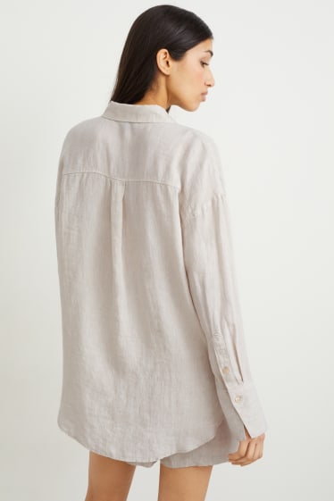 Dames - Basic-blouse van linnen - licht beige