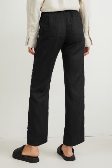 Women - Basic linen trousers - mid-rise waist - regular fit - black