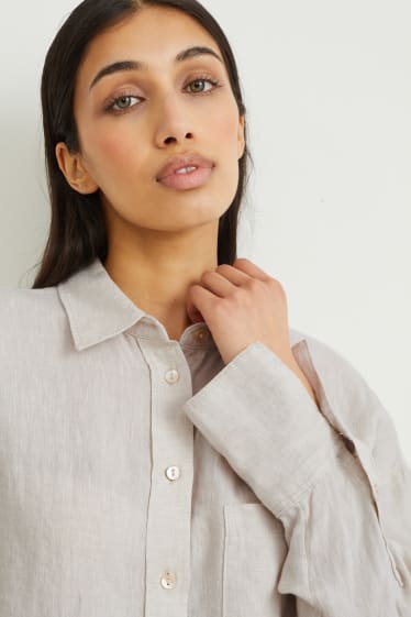 Damen - Basic-Leinenbluse - hellbeige