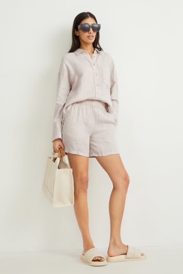 Donna - Shorts di lino basic - vita media - regular fit - beige