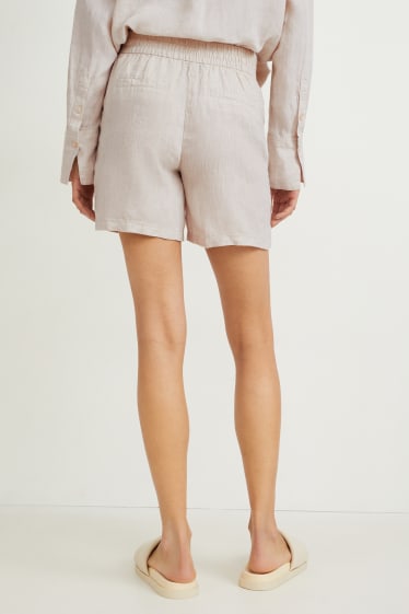 Donna - Shorts di lino basic - vita media - regular fit - beige