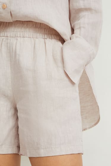Donna - Shorts di lino basic - vita media - regular fit - beige