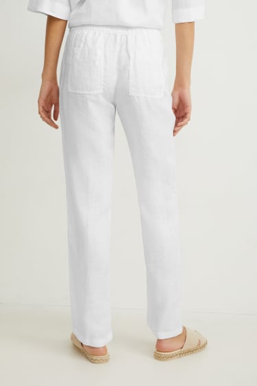Dames - Basic-broek van linnen - mid waist - regular fit - wit