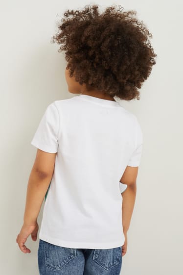 Enfants garçons - Lot de 2 - dinosaures et tractopelles - T-shirts - bleu / blanc