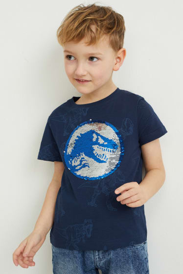 Kinder - Jurassic World - Kurzarmshirt - Glanz-Effekt - dunkelblau