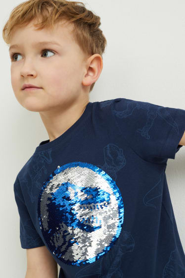 Kinder - Jurassic World - Kurzarmshirt - Glanz-Effekt - dunkelblau