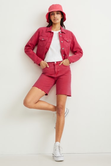 Donna - Bermuda di jeans - vita alta - LYCRA® - fucsia