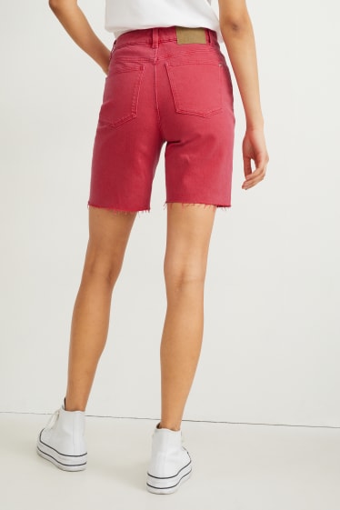 Donna - Bermuda di jeans - vita alta - LYCRA® - fucsia