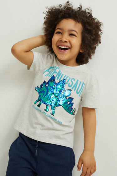 Children - Dinosaur - short sleeve T-shirt - light gray-melange