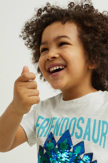 Children - Dinosaur - short sleeve T-shirt - light gray-melange