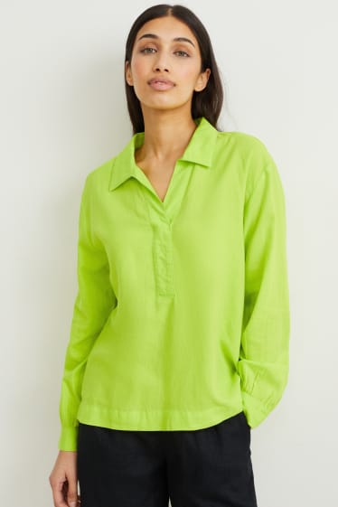 Dames - Blouse - linnenmix - lichtgroen