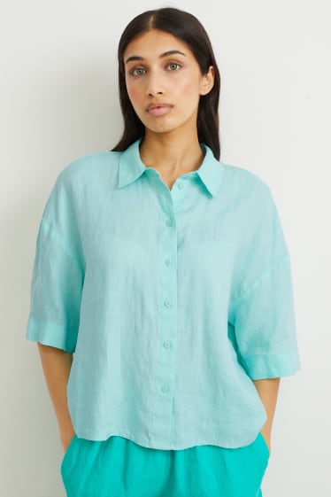 Donna - Blusa di lino - verde menta