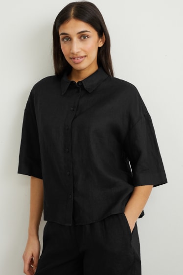 Dames - Linnen blouse - zwart