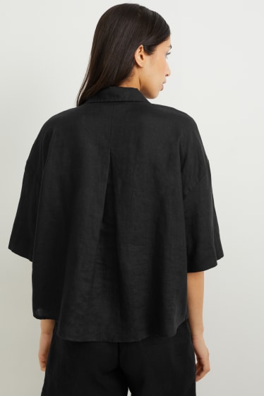 Women - Linen blouse - black