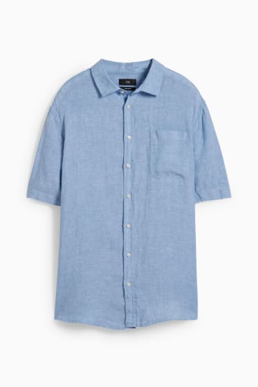 Uomo - Camicia in lino - regular fit - collo all'italiana - blu