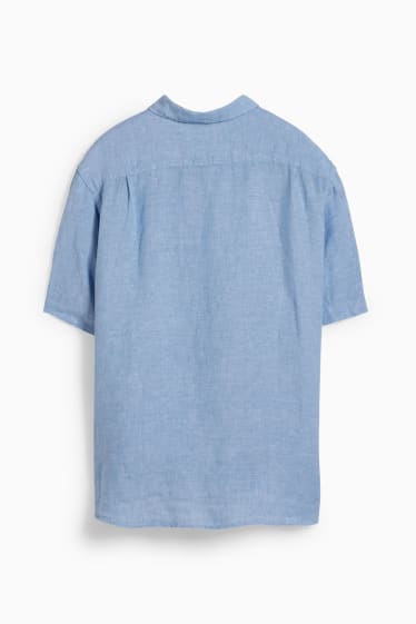 Uomo - Camicia in lino - regular fit - collo all'italiana - blu