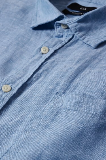 Uomo - Camicia in lino - regular fit - collo all'italiana - blu