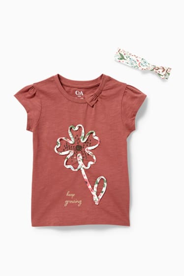 Enfants filles - Ensemble - T-shirt et bandeau cheveux - 2 pièces - marron clair