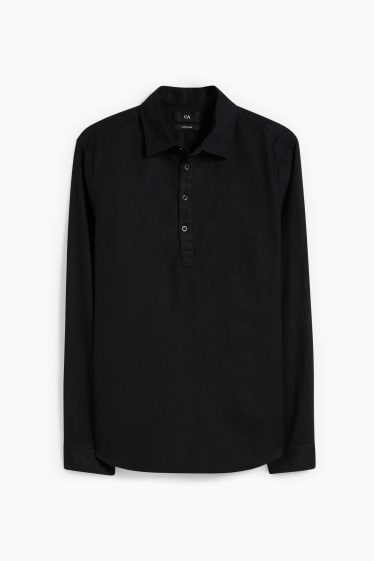 Heren - Overhemd - regular fit - kent - linnenmix - zwart