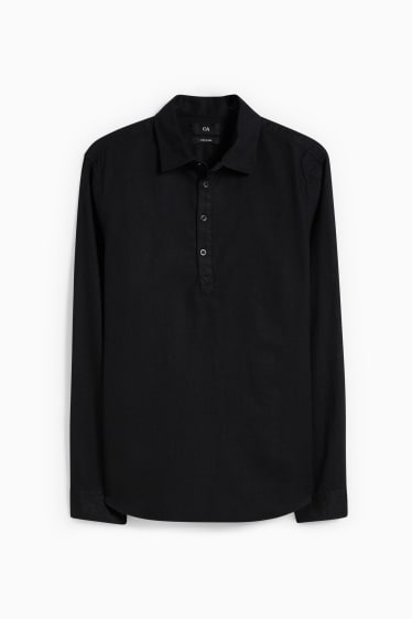 Hommes - Chemise - regular fit - col kent - lin mélangé - noir