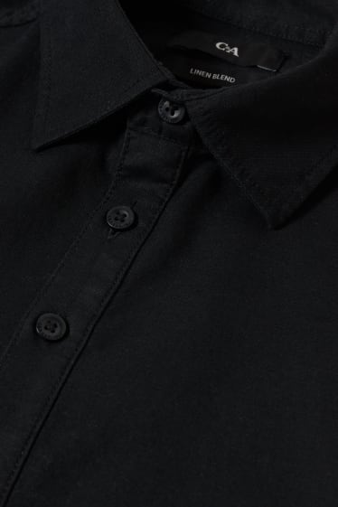 Men - Shirt - regular fit - Kent collar - linen blend - black