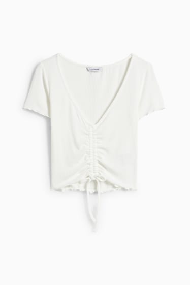 Dames - CLOCKHOUSE - kort T-shirt - crème wit