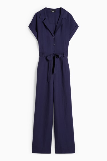 Damen - Jumpsuit - Leinen-Mix - dunkelblau