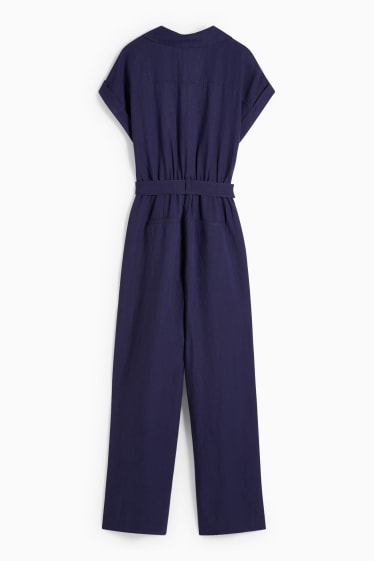 Dames - Jumpsuit - linnenmix - donkerblauw