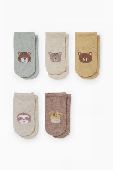 Baby: jongens - Set van 5 paar - dieren - babysneakersokken met motief - lichtgroen