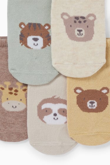 Baby: jongens - Set van 5 paar - dieren - babysneakersokken met motief - lichtgroen