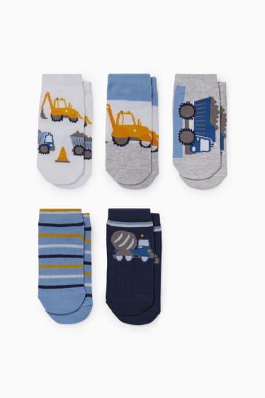 Dětské - Multipack 5 ks - stavební vozidla - ponožky do tenisek s motivem - modrá