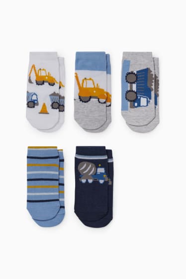 Copii - Băieți - Multipack 5 perechi - vehicule pentru construcții - șosete sub gleznă cu motive - albastru