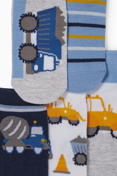 Dětské - Multipack 5 ks - stavební vozidla - ponožky do tenisek s motivem - modrá
