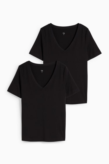 Dames - Set van 2 - basic-T-shirt - zwart