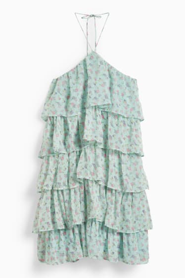 Donna - CLOCKHOUSE - vestito di chiffon - a fiori - verde chiaro
