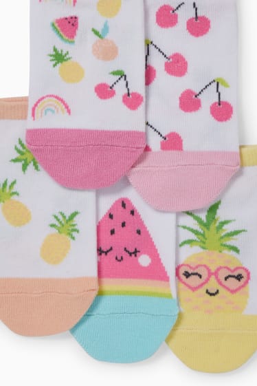 Kinderen: meisjes - Set van 5 paar - vruchten - sneakersokken met motief - fuchsiarood