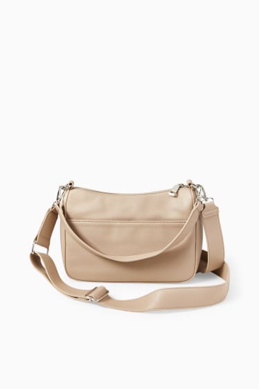 Damen - Umhängetasche mit abnehmbarem Taschengurt - Lederimitat - beige